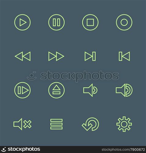 vector light green outline various media player icons set on dark background&#xA;