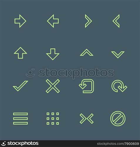 vector light green outline various navigation menu buttons icons set on dark background&#xA;