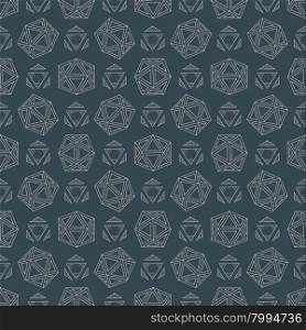 vector light outline abstract geometric hand drawn platonic solids polyhedrons seamless pattern on dark background&#xA;