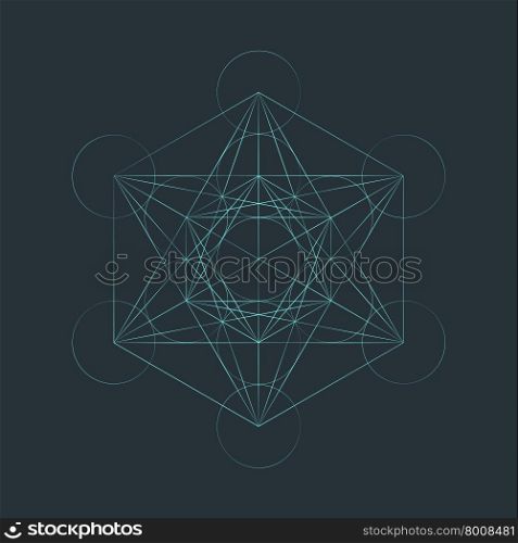 vector light outline metatron cube illustration triangles sacred diagram isolated dark background&#xA;