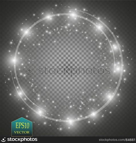 Vector light ring. Round shiny frame with lights dust trail particles isolated on transparent background.. Vector light ring. Round shiny frame with lights dust trail particles isolated on transparent background. Magic concept