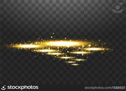 Vector light sources, backlights. Isolated on black transparent background. Vector illustration. golden candles rays of a night scene with sparks on a transparent background. Empty light effect of the podium. Disco club dancefloor.. Vector light sources, backlights. Isolated on black transparent background. Vector illustration. Golden candles rays of a night scene with sparks on a transparent background. Empty light effect of the podium. Disco club
