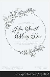 Vector light wedding invitation card template with leafs and branches