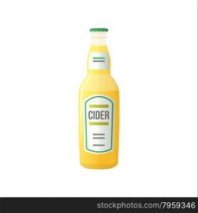 vector light yellow color flat design apple pear cider bottle with label isolated illustration on white background&#xA;