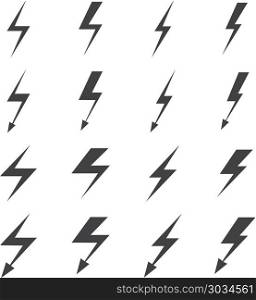 Vector lightning set. Lightning vector signs. Lightning bolt icons, thunder bolt symbols or flash pictograms