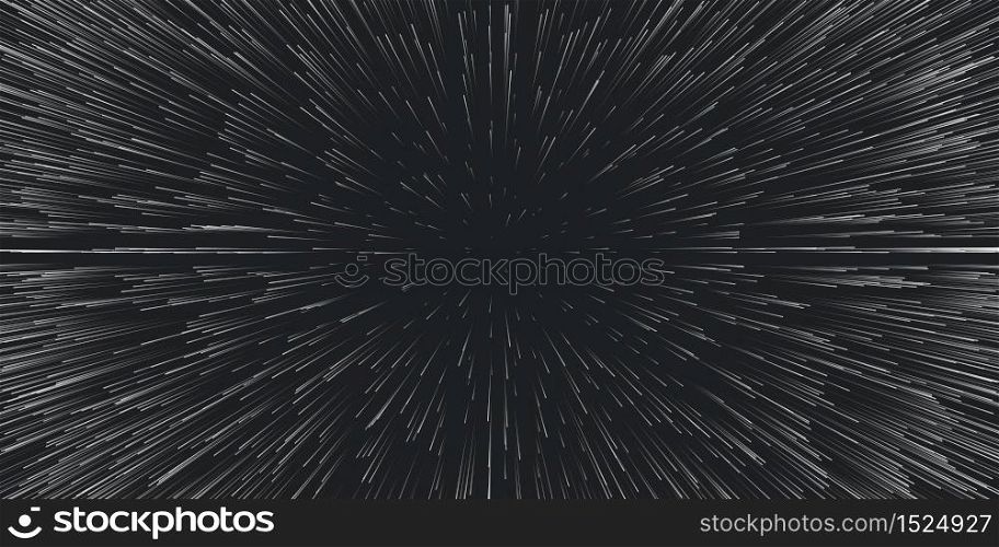 Vector lightspeed travel background. Centric motion of star trails. Light of galaxies blurred into rays or lines under high speed of motion. Burst, explosion backdrop. Vector lightspeed travel background. Centric motion of star trails. Light of galaxies blurred into rays or lines under high speed of motion. Burst, explosion backdrop.