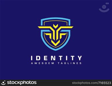 vector line art geometric abstract wings and shield with blue background