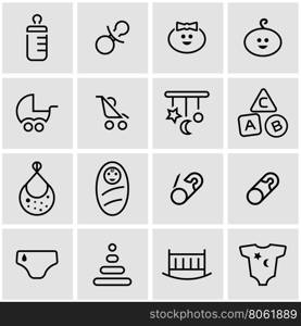 Vector line baby icon set. Baby Icon Object, Baby Icon Picture, Baby Icon Image - stock vector