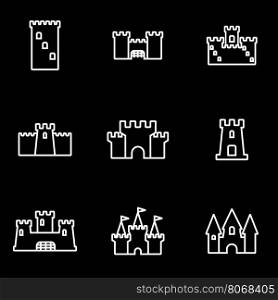 Vector line castle icon set. Castle Icon Object, Castle Icon Picture, Castle Icon Image - stock vector