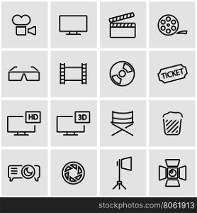 Vector line cinema icon set. Cinema Icon Object, Cinema Icon Picture, Cinema Icon Image - stock vector