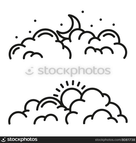 Vector line clouds icon.. Vector line clouds icon. Day and night