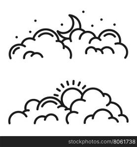 Vector line clouds icon.. Vector line clouds icon. Day and night