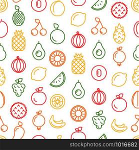 Vector line fruits icons pattern or background illustration. Fruit pattern, vegetarian seamless food. Vector line fruits icons pattern or background illustration