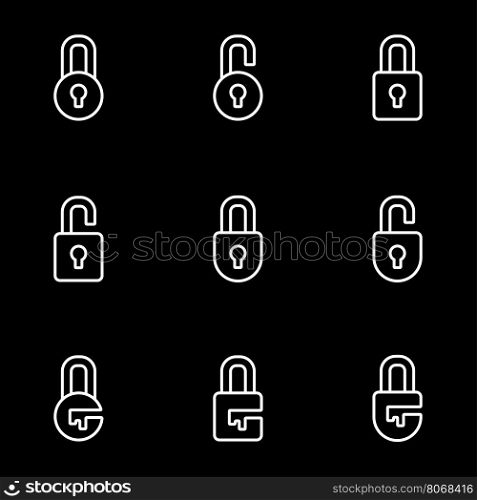 Vector line locks icon set. Locks Icon Object, Locks Icon Picture, Locks Icon Image - stock vector