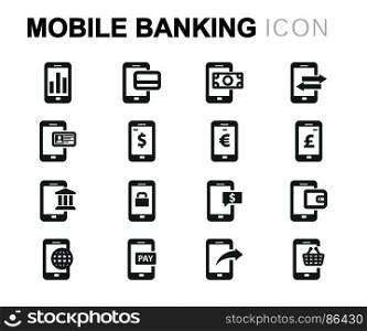 Vector line mobile banking icons set. Vector line mobile banking icons set on white background