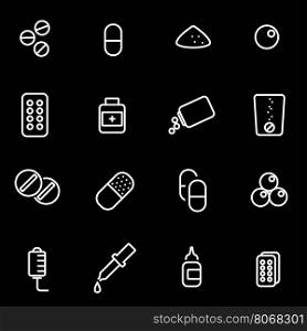 Vector line pills icon set. Pills Icon Object, Pills Icon Picture, Pills Icon Image - stock vector