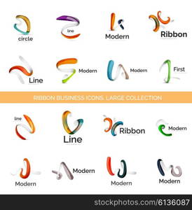 Vector line ribbon logo set. Vector line ribbon logo set. Abstract linear design business icons