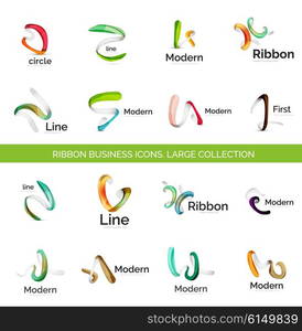 Vector line ribbon logo set. Vector line ribbon logo set. Abstract linear design business icons