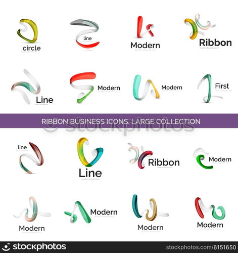 Vector line ribbon logo set. Vector line ribbon logo set. Abstract linear design business icons