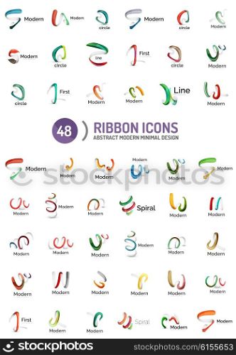 Vector line ribbon logo set. Vector line ribbon logo set. Abstract linear design business icons