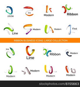 Vector line ribbon logo set. Vector line ribbon logo set. Abstract linear design business icons