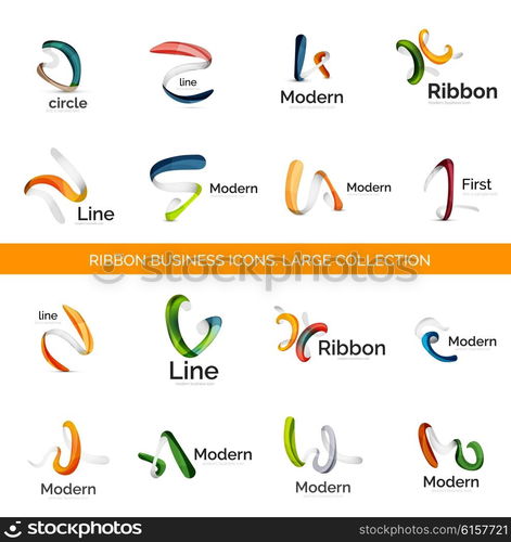 Vector line ribbon logo set. Vector line ribbon logo set. Abstract linear design business icons