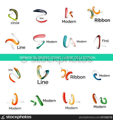 Vector line ribbon logo set. Vector line ribbon logo set. Abstract linear design business icons