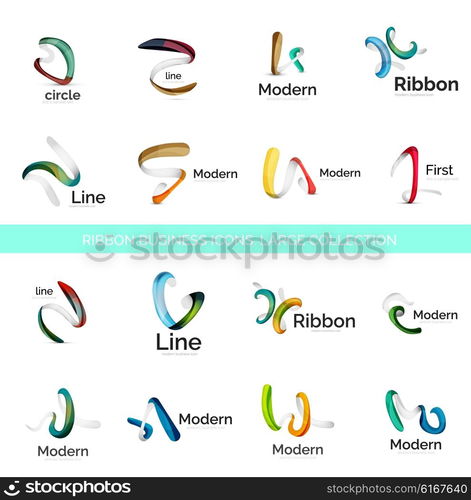 Vector line ribbon logo set. Vector line ribbon logo set. Abstract linear design business icons