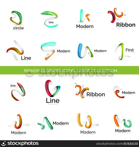 Vector line ribbon logo set. Vector line ribbon logo set. Abstract linear design business icons