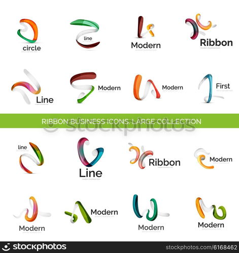 Vector line ribbon logo set. Vector line ribbon logo set. Abstract linear design business icons