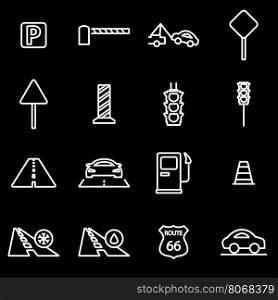 Vector line road icon set. Road Icon Object, Road Icon Picture, Road Icon Image - stock vector