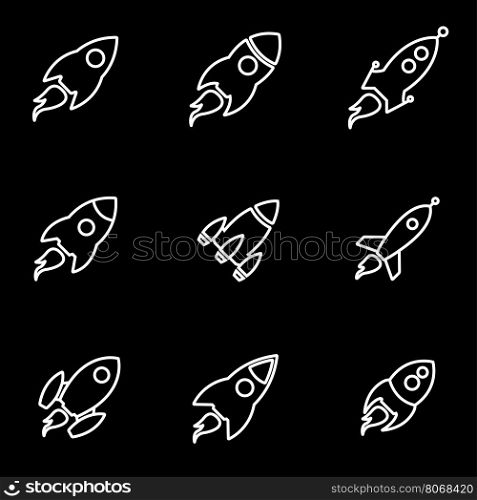 Vector line rocket icon set. Rocket Icon Object, Rocket Icon Picture, Rocket Icon Image - stock vector