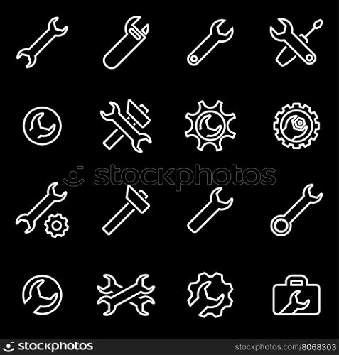 Vector line settings wrench icon set. Settings Wrench Icon Object, Settings Wrench Icon Picture, Settings Wrench Icon Image - stock vector