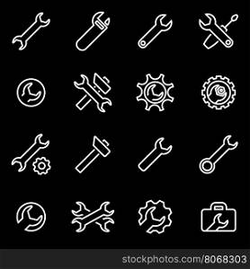 Vector line settings wrench icon set. Settings Wrench Icon Object, Settings Wrench Icon Picture, Settings Wrench Icon Image - stock vector