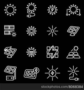 Vector line solar energy icon set. Solar Energy Icon Object, Solar Energy Icon Picture, Solar Energy Icon Image - stock vector