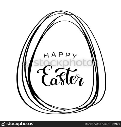 Vector line style easter eggs with a lettering text inside. Holiday card isolated on white.. Vector line style easter eggs isolated on white.