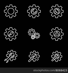 Vector line tools in gear icon set. Tools in Gear Icon Object, Tools in Gear Icon Picture, Tools in Gear Icon Image - stock vector