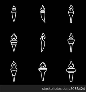 Vector line torch icon set. Torch Icon Object, Torch Icon Picture, Torch Icon Image - stock vector