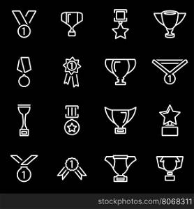 Vector line trophy and awards icon set. Trophy and Awards Icon Object, Trophy and Awards Icon Picture, Trophy and Awards Icon Image - stock vector