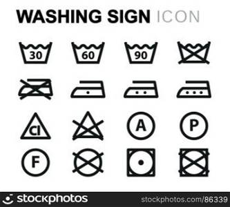 Vector line washing signs line usb icons set. Vector line washing signs set on white background
