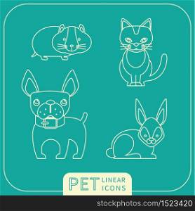 Vector linear icons of pets. Trendy design elements.. Vector linear icons of pets.