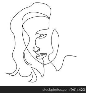 Vector linear illustration of a girl's head. Drawing in the style of "One line".