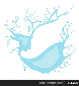 Vector liquid splash icon with splatter. Icon of flowing drop, wave, splash, splash of nature isolated on white background. Dripping liquid. Water spill. A drop of rain and a drop of sweat.