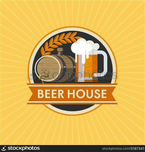 Vector logo beer mug and keg of beer. Beer at home.