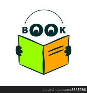 vector logo character with headphones reading a book