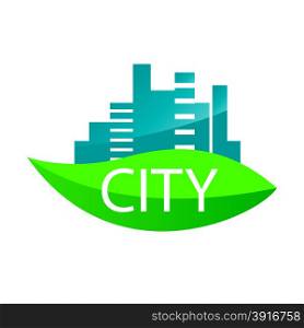 vector logo city on a green leaf