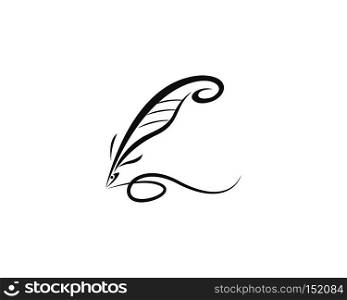 Vector logo design element on white background. Feather writing 