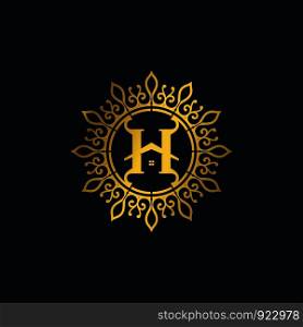 Vector logo design template and vintage emblem in luxury concept letter H