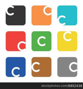 Vector logo element. The letter C is in a square shape with rounded edges and different colors.