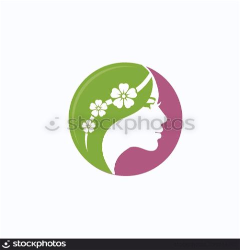 Vector logo for woman salons and shops. a young beautiful woman Stylized with flower . Abstract logo for a beauty salon